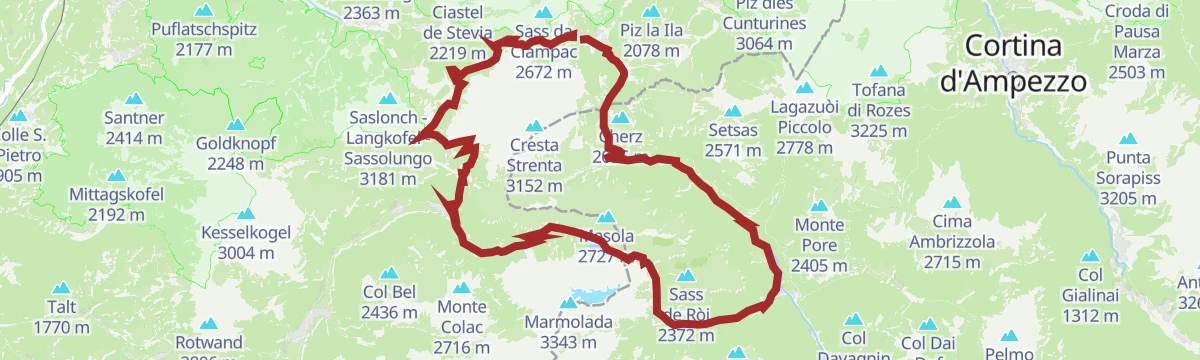 Route map: Road bike tour to the Fedaia pass